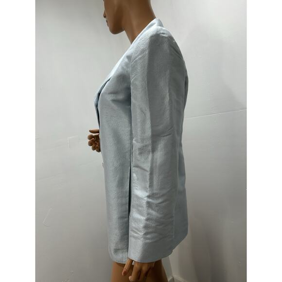 ellen tracy Silk Long Blazer Size 8 Sky Blue Taffeta Long Sleeve 3 Button Close - Picture 5 of 10